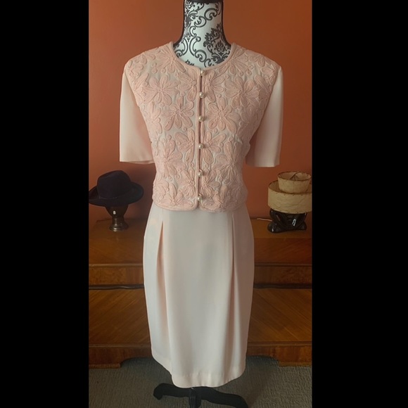 Vintage Two Piece Baby Pink Dress and Jacket Maggy London By Kenneth Nolan - Picture 1 of 13